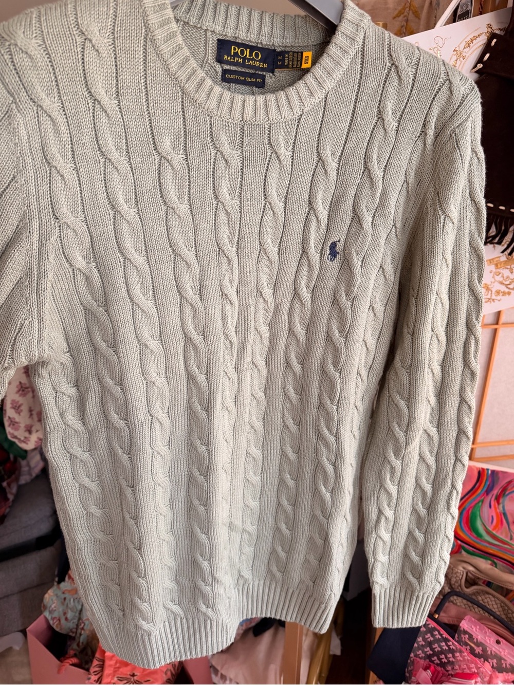 Ralph Lauren Men’s Cable Knit Crewneck Sweater - Sage Green - Picture 5 of 8